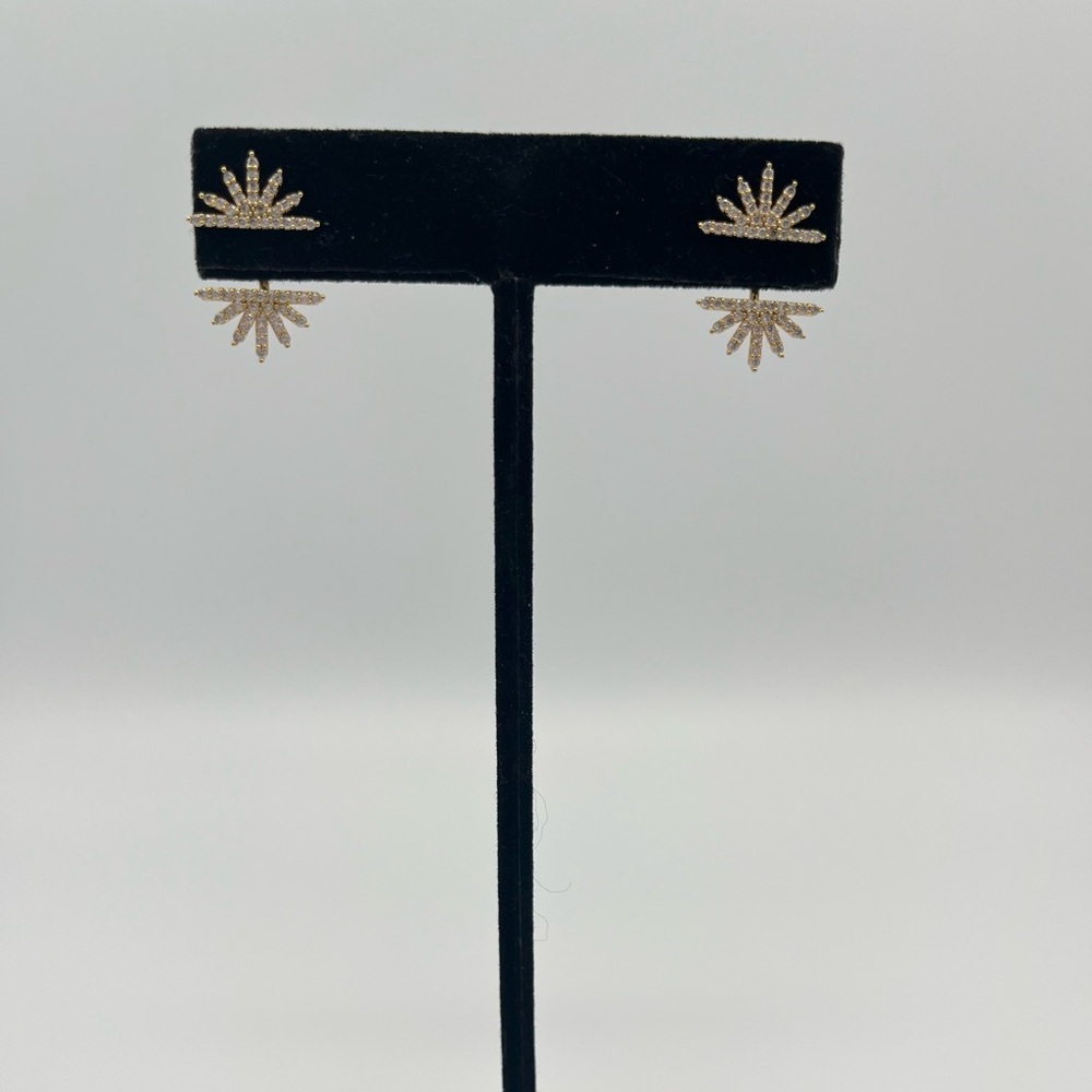 Gold Starburst Ear Jacket Earrings CZ Bling